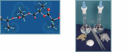 Molecular 3D model of copolymer chain and polymer material, solutions, and processed film.